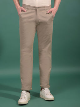 CRIMSOUNE CLUB - Men Khaki Textured Straight Trouser