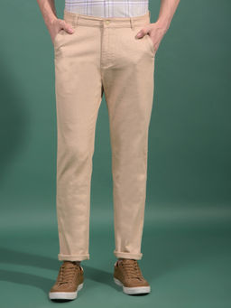 CRIMSOUNE CLUB - Men Beige Textured Trouser