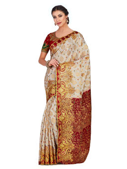 Mimosa - Silk Beige Saree With Blouse Piece