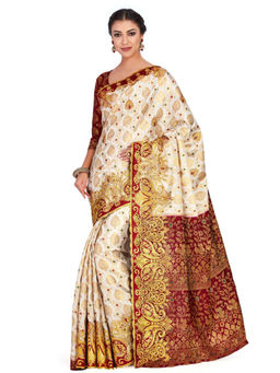 Mimosa - Silk Beige Saree With Blouse Piece