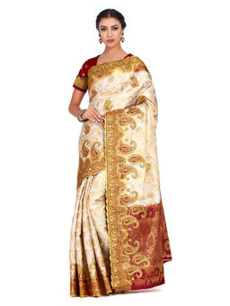 Mimosa - Silk Beige Saree With Blouse Piece