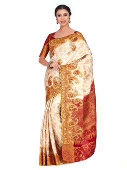 Mimosa - Silk Beige Saree With Blouse Piece