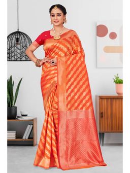 EXCLUSIVA - Orange Banarasi Saree with Unstitched Blouse