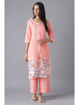 Aurelia - Women Peach Floral Print Rayon Kurta Set with Culottes