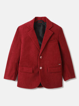 Blue Giraffe - Boys Red Solid Notch Lapel Collar Full Sleeves Single Breasted Blazer
