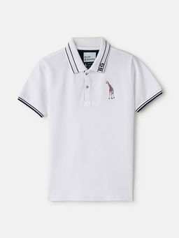 Blue Giraffe - Boys White Short Sleeve Detailed Giraffe Embroidery Polo T-shirt