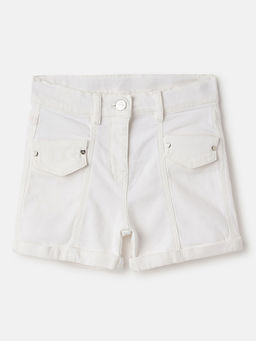 Blue Giraffe - Girls White Mid Rise Regular Fit Denim Shorts