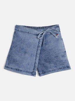 Blue Giraffe - Girls Blue Mid Rise Regular Fit Denim Skorts