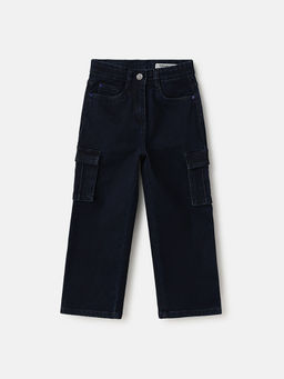 Blue Giraffe - Girls Blue Mid Rise Straight Fit Cargo Jeans