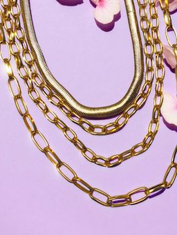 OOMPH - Gold Tone Link Chain Multi Layered Multi-Strand Delicate Necklace