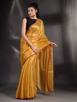 Arhi - Yellow Tissue Handwoven Soft Saree with Unstitched Blouse