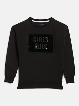 CRIMSOUNE CLUB - Girls Black Embellished Round Neck Sweatshirt