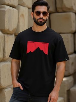 Bewakoof - Men Jet Black Altitude Graphic Printed Oversized T-shirt
