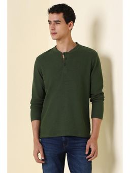 Allen Solly - Men Green Textured Henley Neck T-shirt