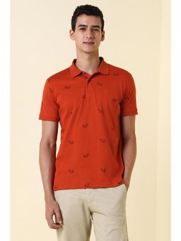 Allen Solly - Men Red Printed Polo Neck T-shirt