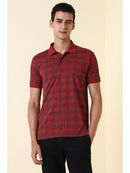 Allen Solly - Men Red Checks Polo Neck T-shirt