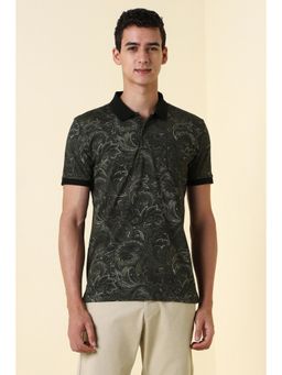 Allen Solly - Men Green Floral Printed Polo Neck T-shirt