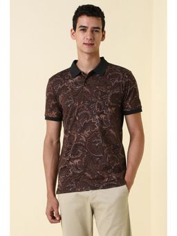 Allen Solly - Men Brown Floral Printed Polo Neck T-shirt