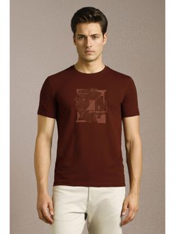 Louis Philippe - Men Brown Graphic Printed Crew Neck T-shirt