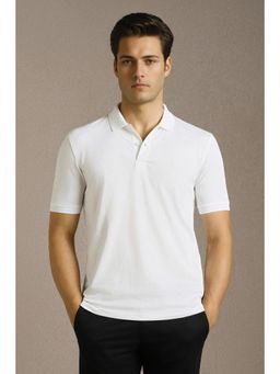 Louis Philippe - Men White Printed Polo Neck T-shirt