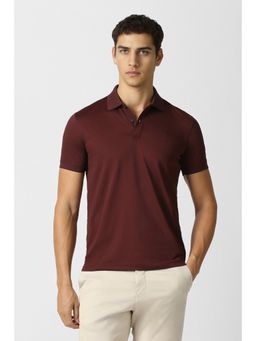 Van Heusen - Men Maroon Solid Polo Neck T-shirt