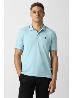 Van Heusen - Men Light Blue Solid Polo Neck T-shirt