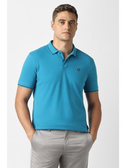 Van Heusen - Men Blue Solid Polo Neck T-shirt