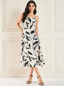 Magre - Flex Fit Beige Printed Smoking Dress