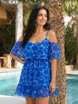 Don’t be basic - Blue Abstract Flared 1 Dress