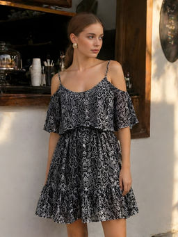 Don’t be basic - Black Animal Print Flared 1 Dress