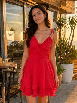Don’t be basic - Red Solid/Plain Flared 1 Dress