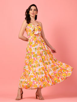 GULABiDRESS - Orange Printed Empire 1 Dress