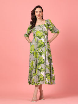 GULABiDRESS - Green Printed Empire 1 Dress