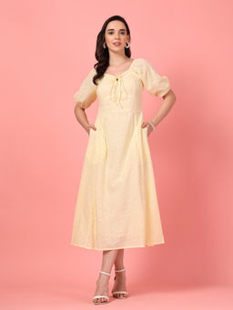 GULABiDRESS - Yellow Self Design Empire 1 Dress