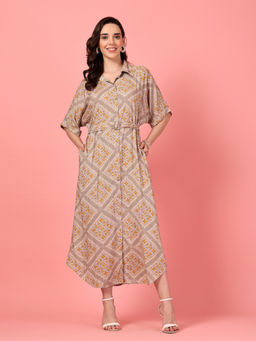 GULABiDRESS - Brown Printed Empire 1 Dress