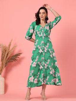 GULABiDRESS - Green Floral Empire 1 Dress