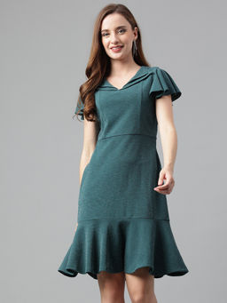 Latin Quarters - Green Solid/Plain A-Line 1 Dress