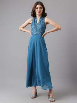 Latin Quarters - Teal Embroidered A-Line 1 Dress