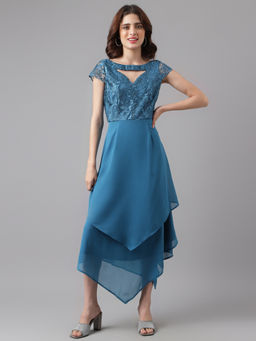 Latin Quarters - Teal Self Design A-Line 1 Dress