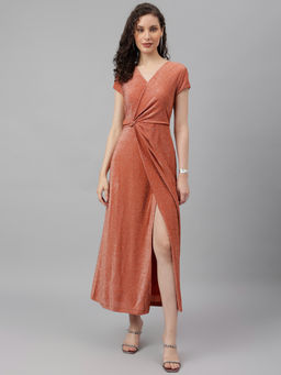 Latin Quarters - Brown Solid/Plain Flared 1 Dress