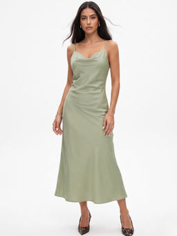 Outzidr - Green Solid/Plain A-Line 1 Dress