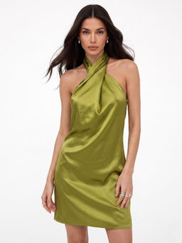 Outzidr - Green Solid/Plain A-Line 1 Dress