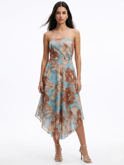 Outzidr - Blue Floral Flared 1 Dress