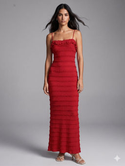 Outzidr - Red Textured Bodycon 1 Dress