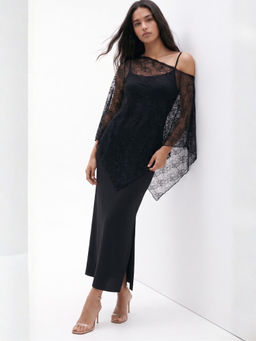Outzidr - Black Embroidered Bodycon 1 Dress