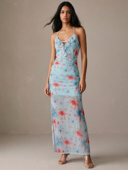 Outzidr - Blue Floral Bodycon 1 Dress