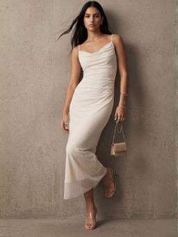 Outzidr - Cream Solid/Plain Bodycon 1 Dress