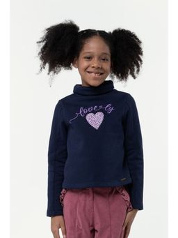 One Friday - Kids Girls Navy Blue Full Sleeves Cotton Sweatshirt