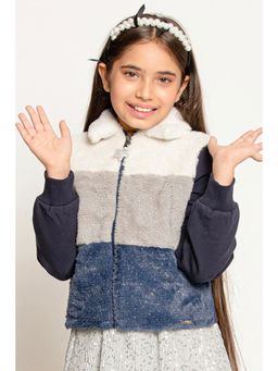One Friday - Kids Girls Navy Blue Shirt Collar Jacket