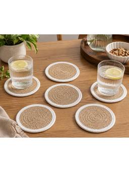 Prakartik - Cotton Braided Round Coasters (Pack of 6)